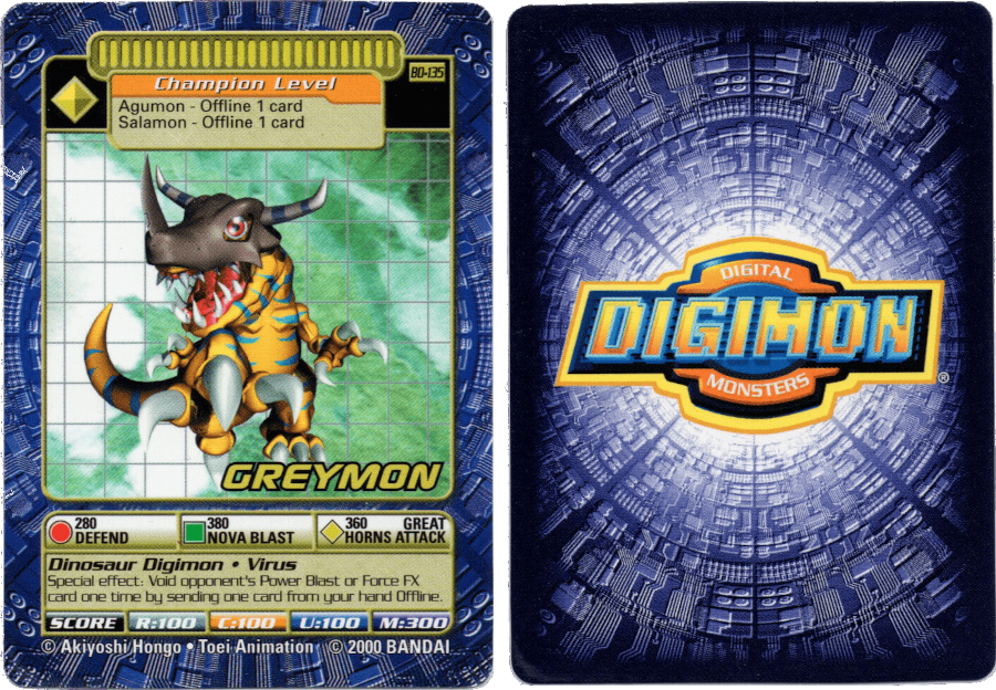 Greymon (BO-135) card produced by Bandai