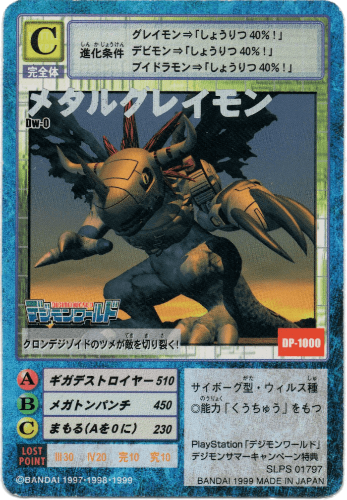 Scans of the Japanese Hyper Colosseum version of the DW-01 MetalGreymon card