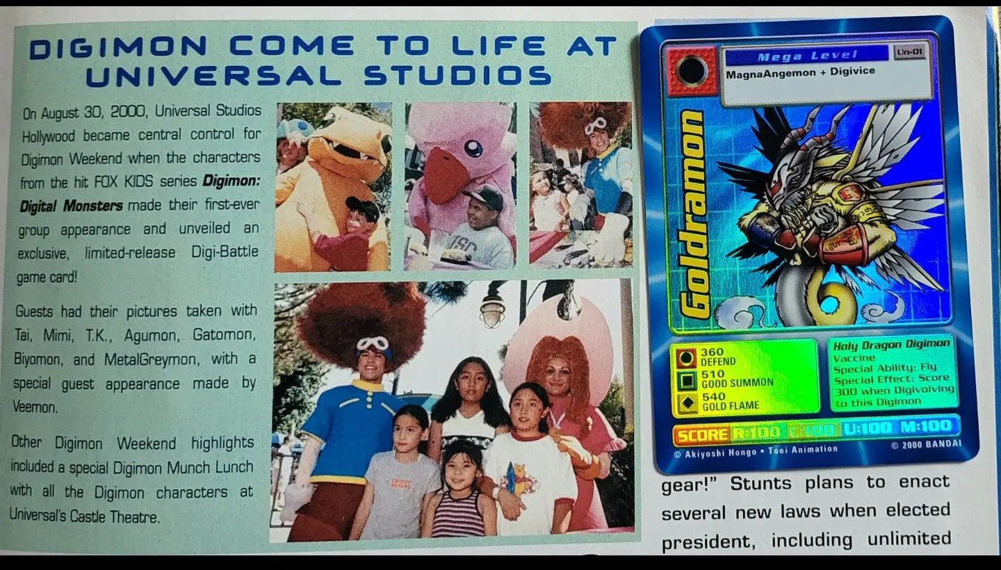 Universal Studios Digimon Weekend article and photos from Fox Kids Magazine Winter 2000